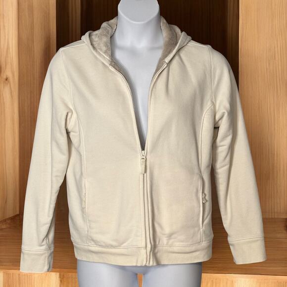 L.L.Bean Sherpa Lined Hoodie Jacket Women’s Size M Cream Cozy Casual Zip Pockets - Picture 1 of 9
